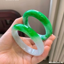 冰阳绿飘花辣绿白底青白绿缅甸翡翠手镯玉石玉镯子圆镯贵妃女送礼