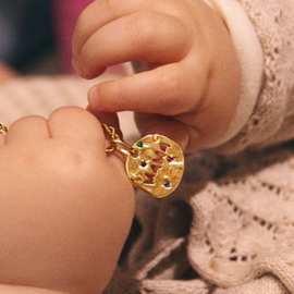 感恩节母亲节MAMA项链礼物不规则圆形守护塔罗牌不锈钢镀18K金