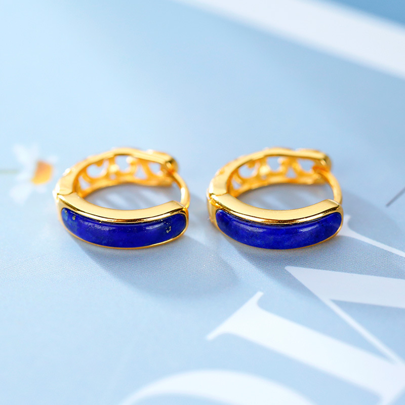 HUIBAOLI S  금도금 SOUTH RED AGATE LAPIS LAPIS LAULI ARC HOLLOW TOTEM VINTAGE 여성용 귀 버클 귀걸이