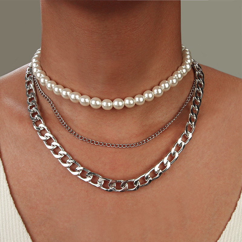 Punk Multilayer Thick Chain Pearl Necklace display picture 1