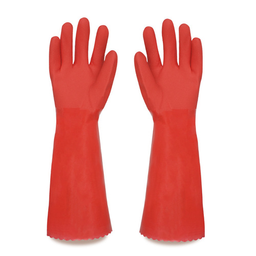 Winter Fleece Lined Extended Kitchen Cleaning Gloves, Waterproof Dishwashing Labor Protection Rubber Cotton Mitts
