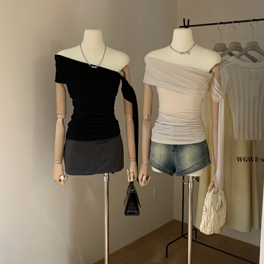 WGWE Pure Desire Wind Camiseta de tubo plisado con cordones de un solo hombro para mujer Verano delgado y delgado sin tirantes W5133 image 1
