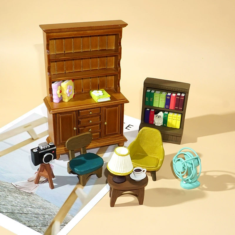 Книжная полка, стол, диван, настольные украшения, кремовый клей, стол, знак парковки, аксессуары из смолы