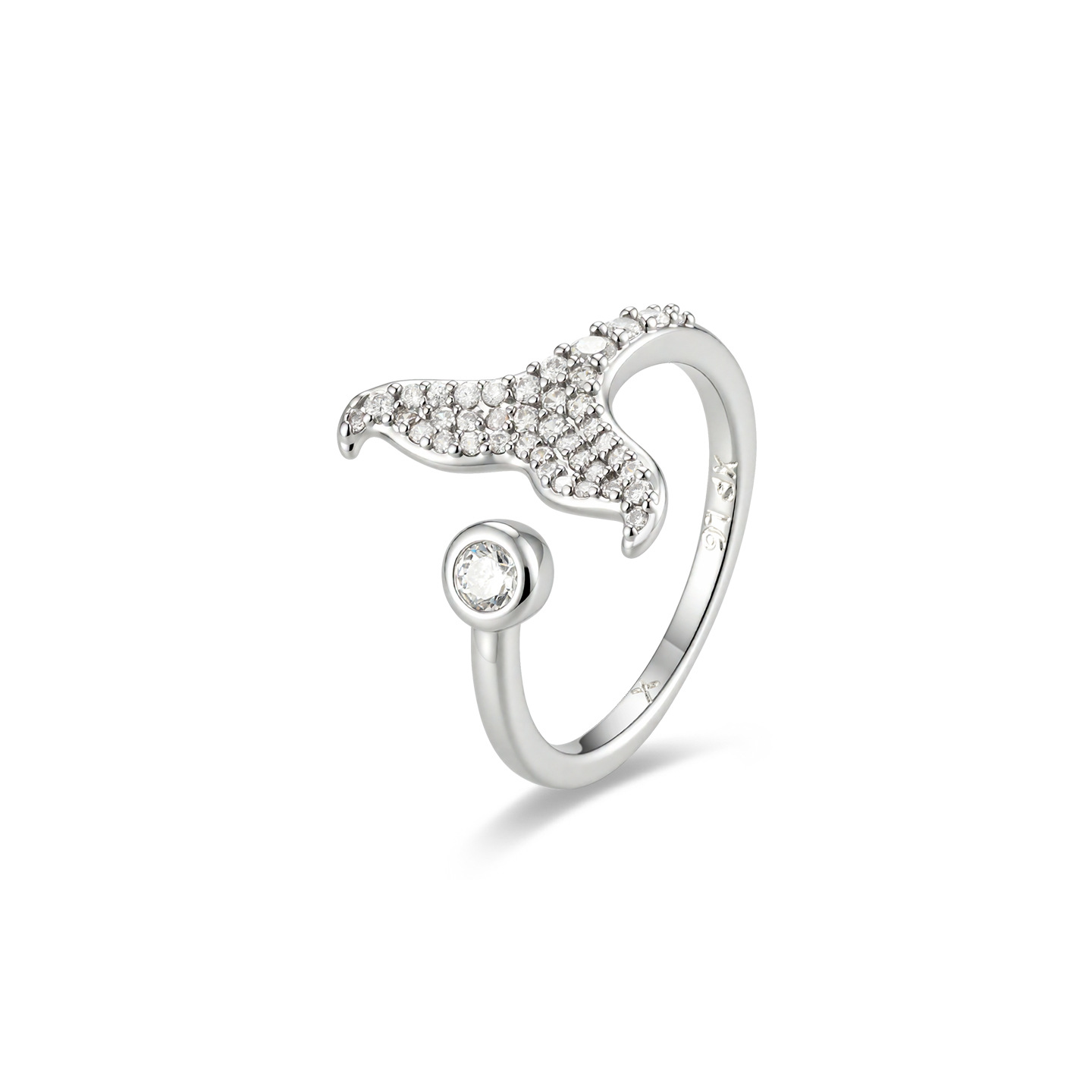 Xuping diseño de nicho simple de cola de pez abierto anillo de aleación de cobre chapado blanco de vacaciones dulce temperamento joyería de mano mujer
