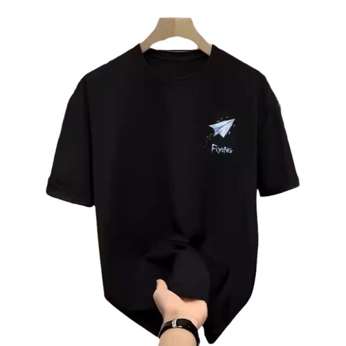 Summer Top Black Ice Silk T Hong Style Unisex T-Shirt Versatile Simple Top Couple Set Men and Women Same Style Short Sleeve Trendy