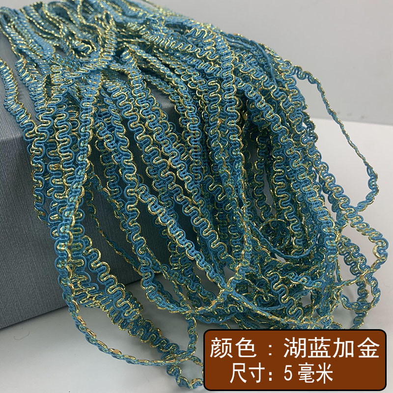 Muñeca de 25 m de encaje de hilo de oro y plata de estilo étnico de 5mm de dos colores Great Wall pequeño cinturón curvo de bricolaje accesorios de traje