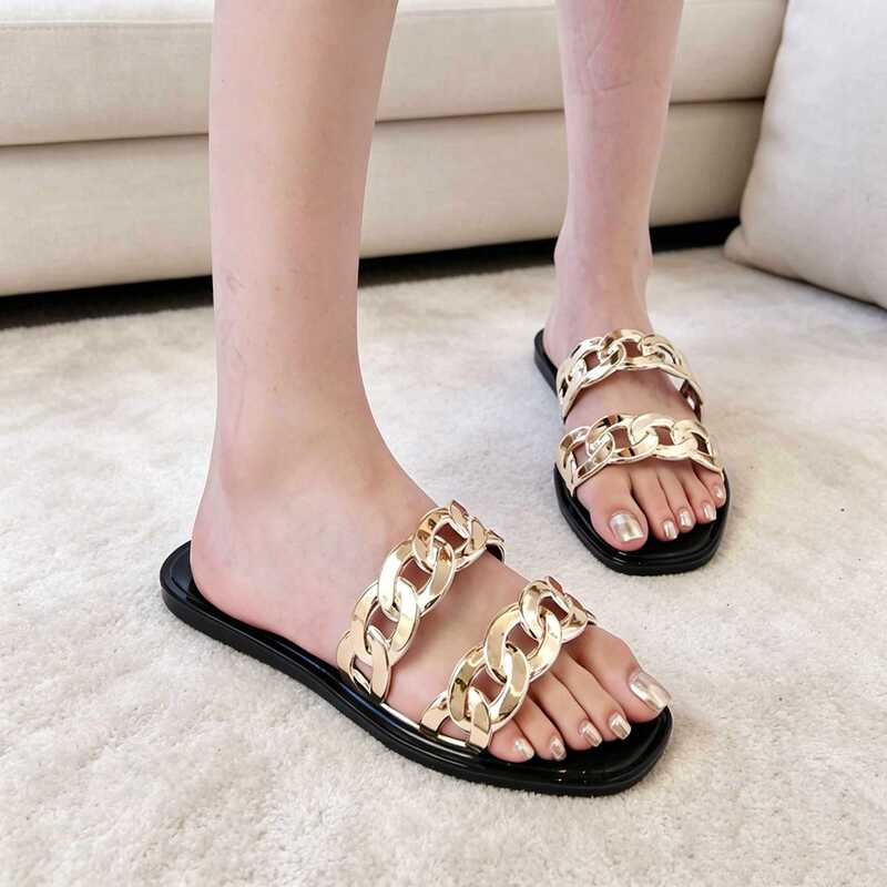 In-Stock Cross-Border Summer Fashion Jelly Women's Shoes with Chain, Beach Vacation Waterproof Flat Sandals for Women In-Stock Cross-Border Summer Fashion Jelly Women's Shoes with Chain, Beach Vacation Waterproof Flat Sandals for Women