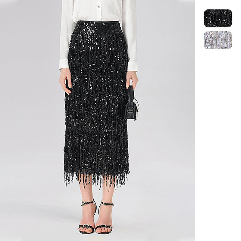 Independent Site Amazon Tassel Sequin Skirt European and American Women's Fashion Solid Color Long Skirt with Slit Fashionable Pencil Skirt 8220 Independent Site Amazon Tassel Sequin Skirt European and American Women's Fashion Solid Color Long Skirt with Slit Fashionable Pencil Skirt 8220