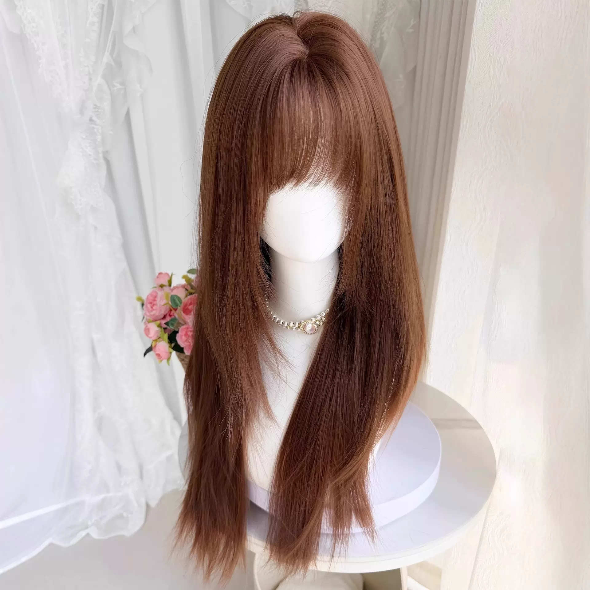 【美式甜豆】假发女焦糖暖棕色高层次长直发日常自然仿真发全头套