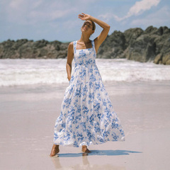 2025欧米の国境を越えたアマゾンの夏に起爆した幾何学的なストラップボヘミアン休暇のロングドレス