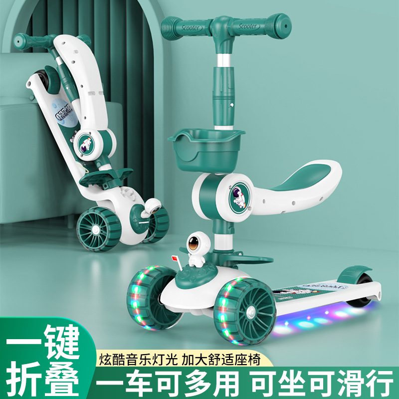 Niños de scooter con asiento plegable 2-6-10 años de edad niños y niñas tres en uno scooter con pedal