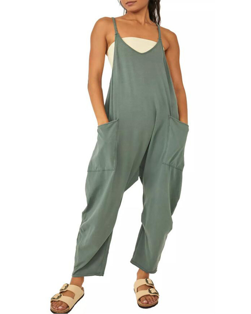 2022 mujeres europeas y americanas ropa Amazon tamaño estación independiente popular color sólido cremallera parche bolsa Sling jumpsuit grasa cadera Pantalones