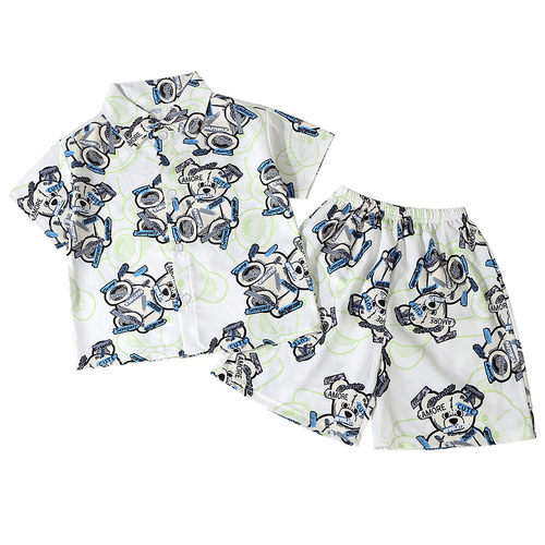 Ikat-dyed children's summer fashionable full-print Hong Kong-style shirt set for boys, trendy and stylish, Korean-style short sleeves