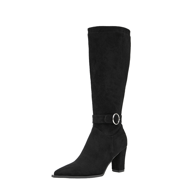 Botas Altas de Tacón para Mujer de Gamuza y Caucho Antideslizante, Térmico