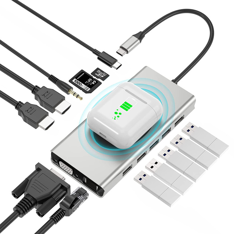 type-c expansion dock usb hub hub mobile phone wireless charger dual hdmi Gigabit port docking station type-c expansion dock usb hub hub mobile phone wireless charger dual hdmi Gigabit port docking station