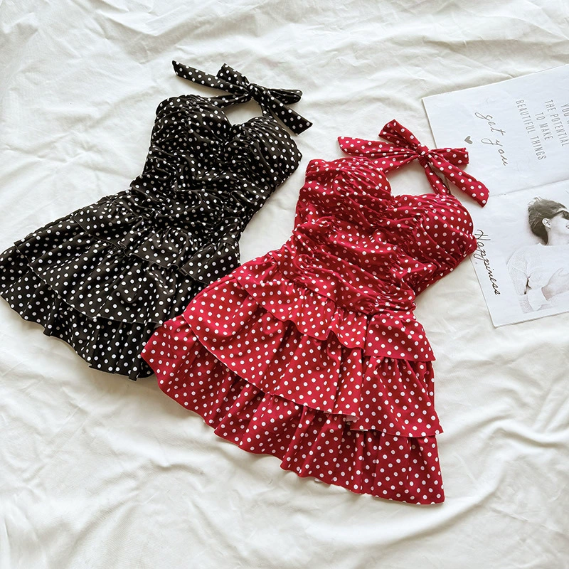 Купальник Hot Spring для женщин с большой грудью, сексуальная французская ретро-юбка, купальник для отдыха, цельная повседневная юбка в горошек