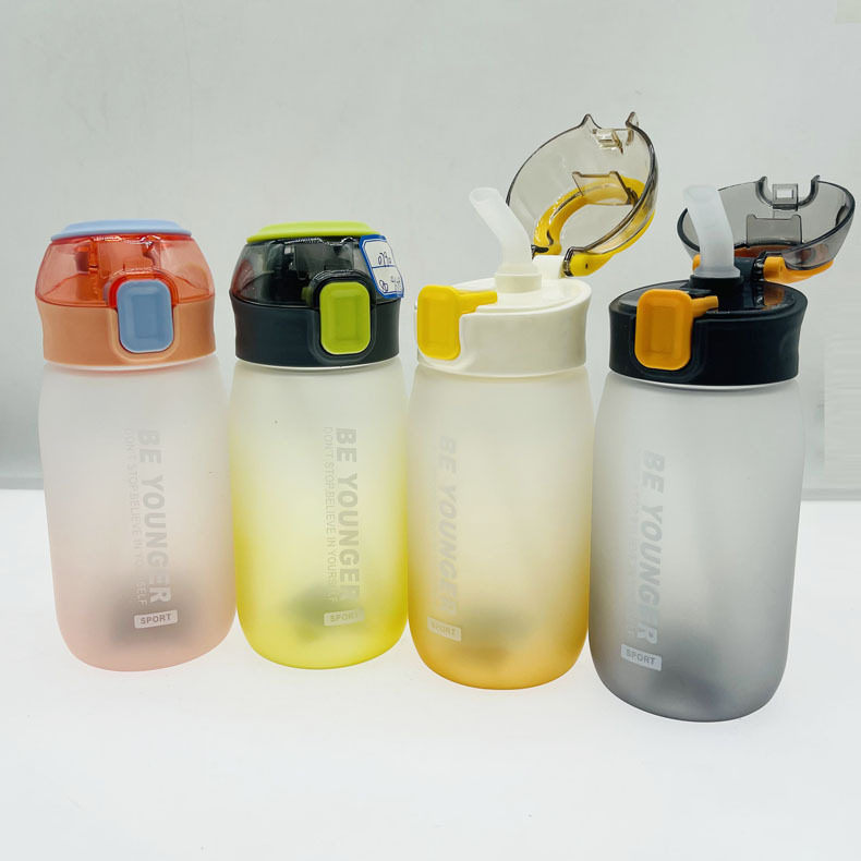 Baijia taza de paja deportes taza de plástico simple estudiante taza de agua 750ml bolsa de gradiente de color pegamento portátil taza