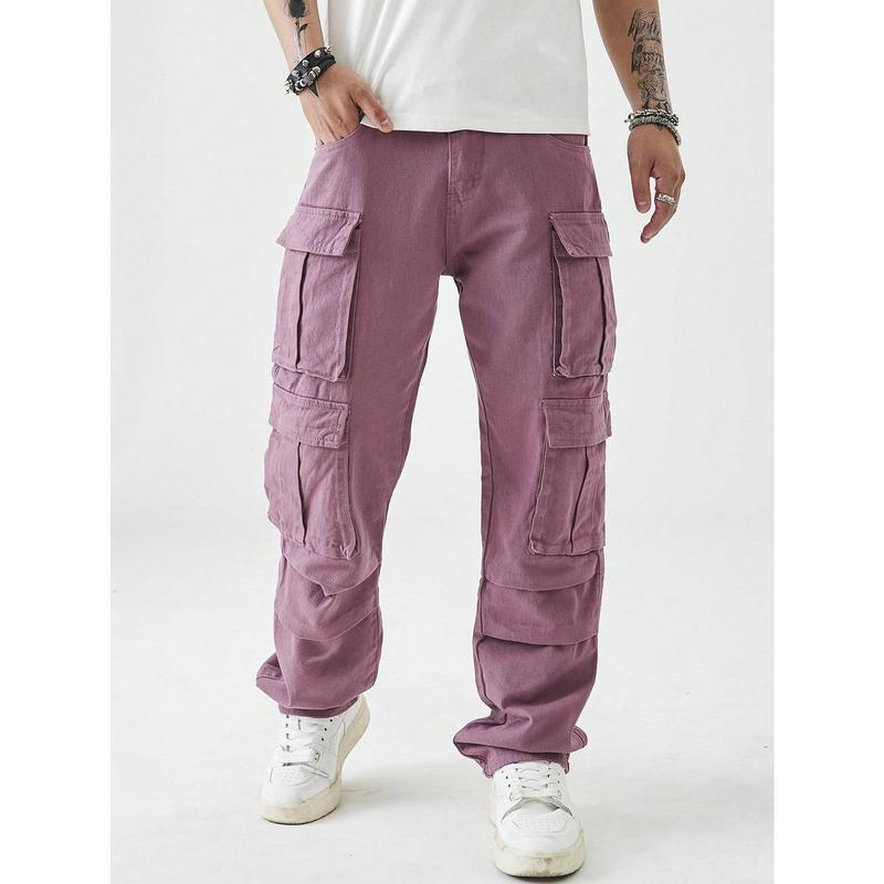 跨境Men's Casual Washed Straight Leg Cargo Jeans Menswear|undefined