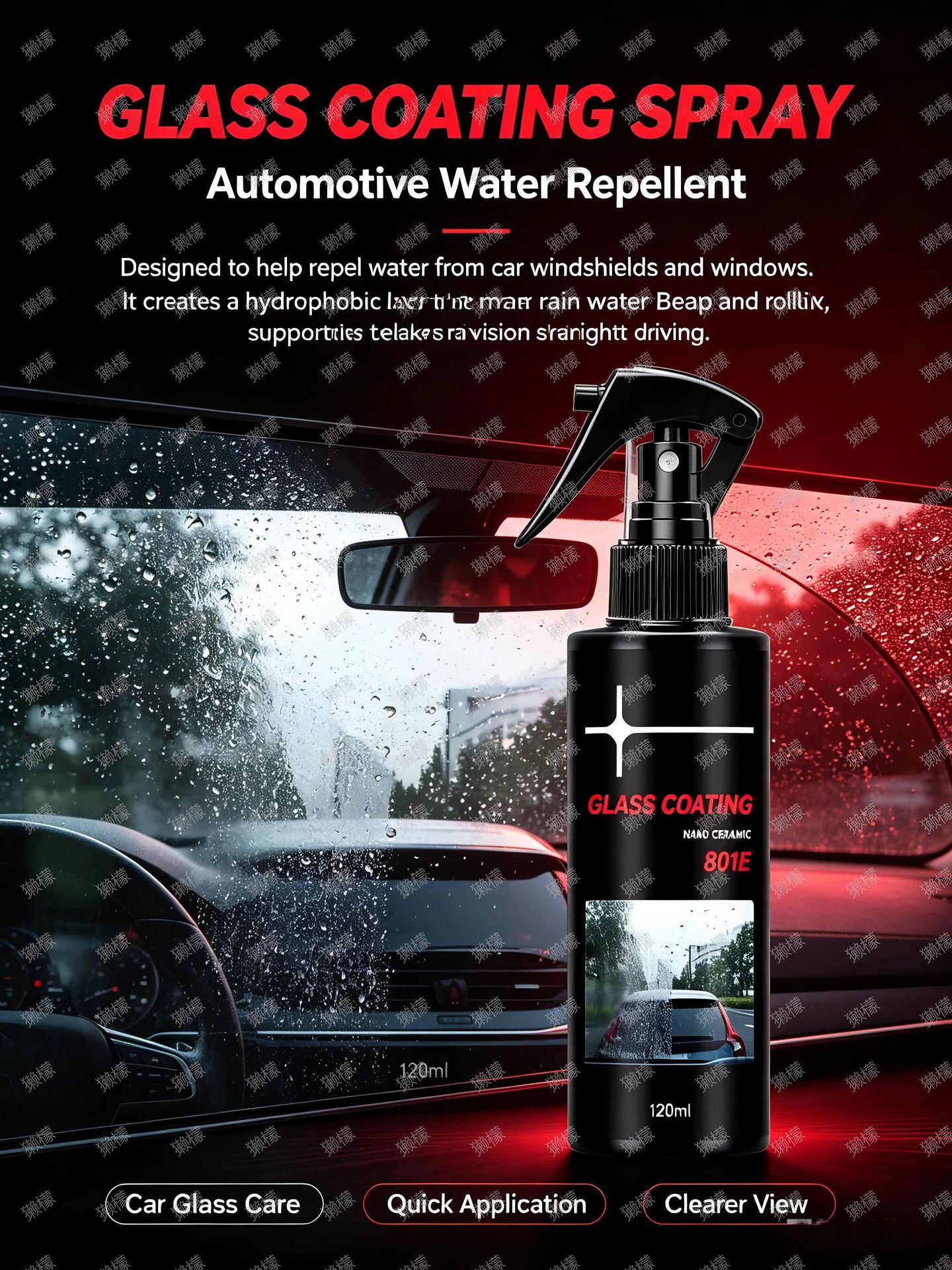 Rearview mirror rain repellent, anti-fog spray for car windows, waterproof spray for rainy days, water-repellent film spray