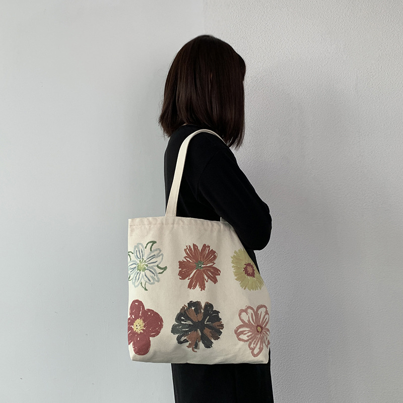 Women's Large Canvas Flower Basic Square Zipper Canvas Bag display picture 11