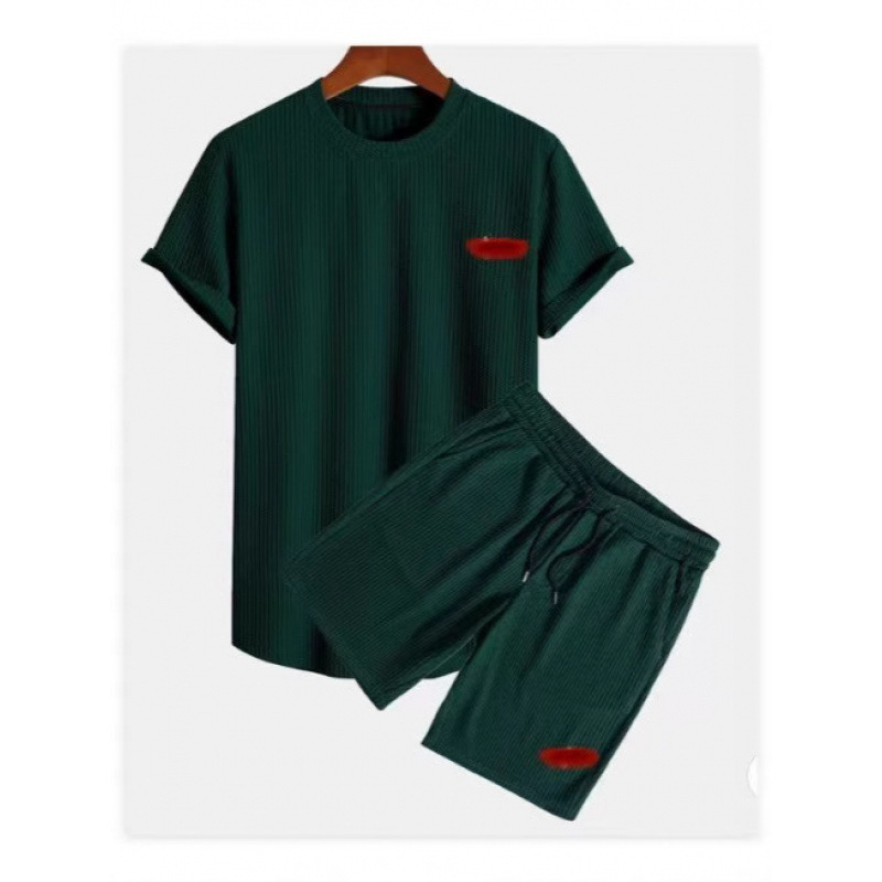 Crew Neck Suit for Men, Summer Striped Casual Suit, Crew Neck Men's Short-Sleeved Sports Fashion Loose Two-Piece Set Crew Neck Suit for Men, Summer Striped Casual Suit, Crew Neck Men's Short-Sleeved Sports Fashion Loose Two-Piece Set