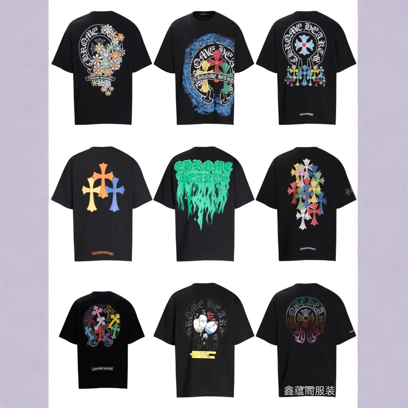 24Chrome Heart New Chrome T-Shirt Summer Short-Sleeved European and American Street Hip-Hop Men's and Women's Short-Sleeved Series