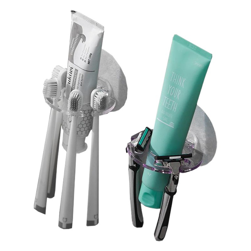 Estante de cepillo de dientes creativo Estante de almacenamiento de pared sin perforación Estante de almacenamiento Estante de baño Suministros de baño Estante de pasta de dientes de plástico
