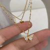 Korean version of the trendy elegant wind inlaid diamonds, butterfly pendant double -layer necklace cold air collarbone chain Douyin live