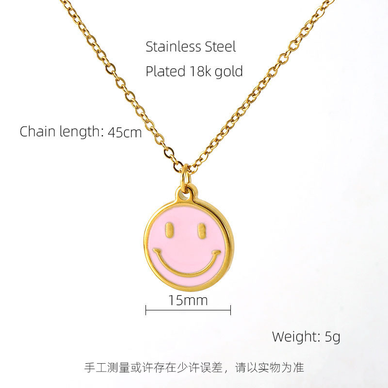 18k oro acero inoxidable redondo feliz smiley cara collar hembra ins Acero inoxidable europeo y americano aceite goteo smiley cara expresión colgante