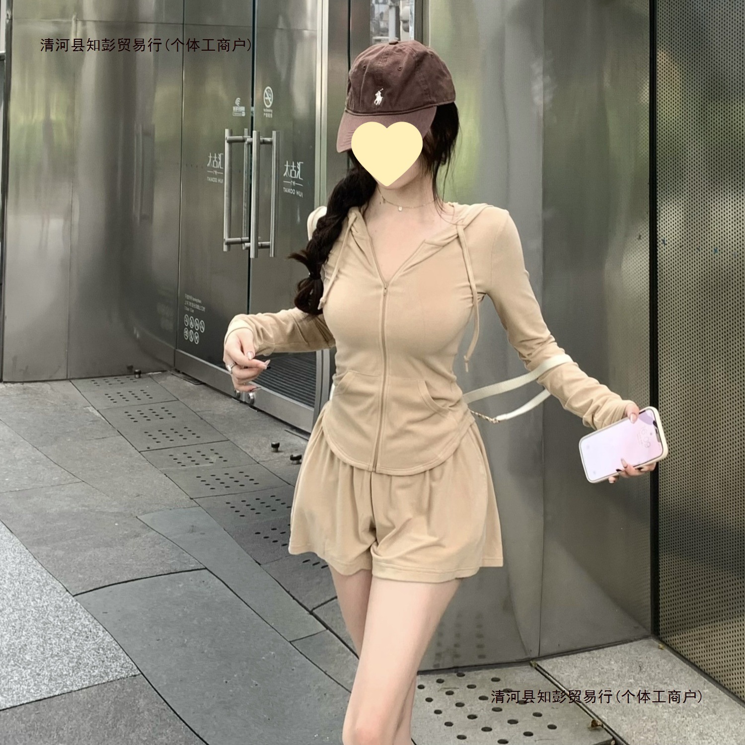 日本代购GP时尚休闲运动纯欲修身女夏季辣妹长袖防晒开衫短裤套装