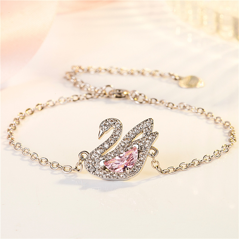 Elegant and Versatile Silver Fashionable White Golden-Plated Rose Gold Swan Bracelet Ring Sweet Swan Bracelet Gift