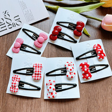 一对 甜美红色波点蝴蝶结发夹女孩碎发夹侧边发夹女童BB夹套装