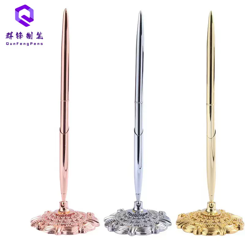 厂家批发台笔花座套装电镀颜色笔座圆柱笔跨境现货直供货源