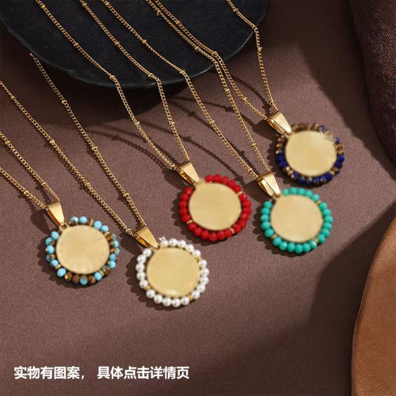 Cross-Border European and American Style Personalized Gold Beaded Bohemian Style Round Saint Benedict Pendant Cross Medal Beaded Necklace