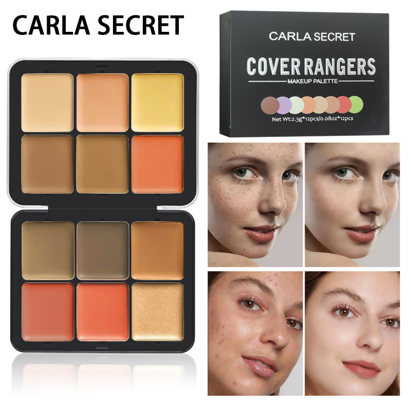 CARLA SECRET跨境12色铁盒遮瑕修容盘防水立体自然面部提亮遮瑕膏