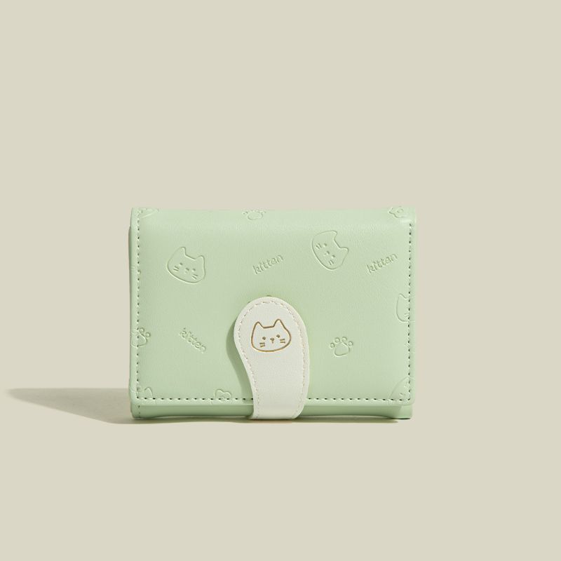 【にゃんこしっぽ】可爱いレディースカードケースおしゃれバックル付きPUショート三つ折小銭入れウォレット|undefined
