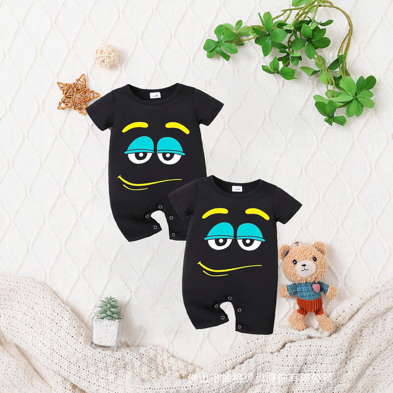 Foreign Trade Cross-Border Twin Newborn Gift Set of 2 Cartoon Print Short-Sleeve Rompers Outdoor Clothing