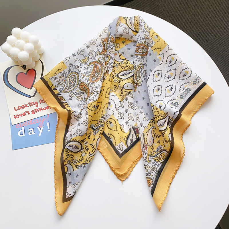 Toalla cuadrada fina de algodón y lino, fresca y transpirable, bufanda de seda pequeña con decoración literaria suave para mujer, bufanda de verano, bufanda pequeña de todo fósforo para mujer
