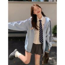 高街设计感三条杠连帽卫衣女2025秋冬宽松加绒加厚拉链外套高级潮