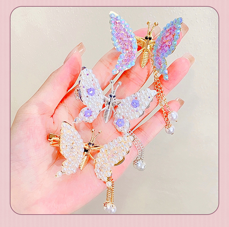 Women's Sweet Tassel Butterfly Imitation Pearl Alloy Headwear Rhinestones Hair Clip display picture 1