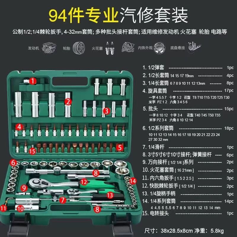 European Craftsmanship 216-Piece Socket Wrench Set, Comprehensive Home Auto Repair and Car Maintenance Kit, Ratchet Quick Wrench