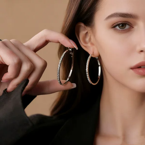 Korean Minimalist Style Ins Niche Design Light Luxury Fashion Earrings New Trendy Internet Celebrity Diamond-Studded C-Shaped Hoop Earrings