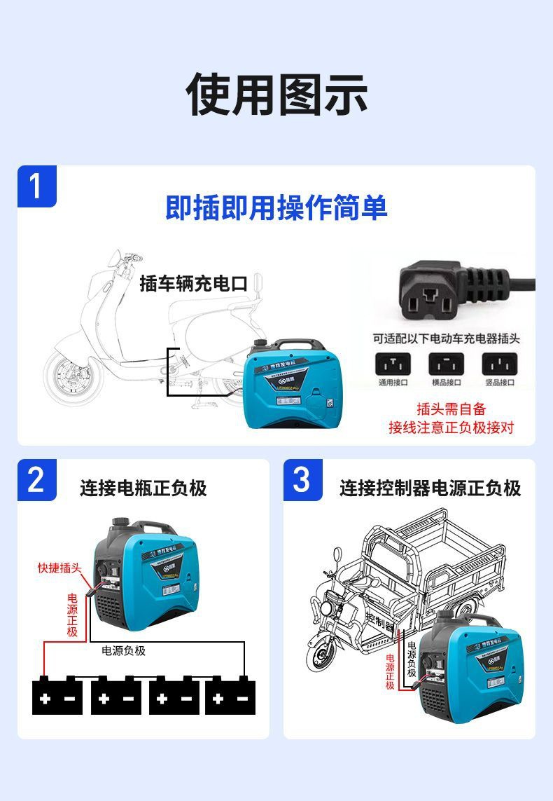 Longpeng Electric Vehicle Range Extender Generator 60/72V Installation-Free Gasoline Small Portable Two-Wheel and Three-Wheel Universal