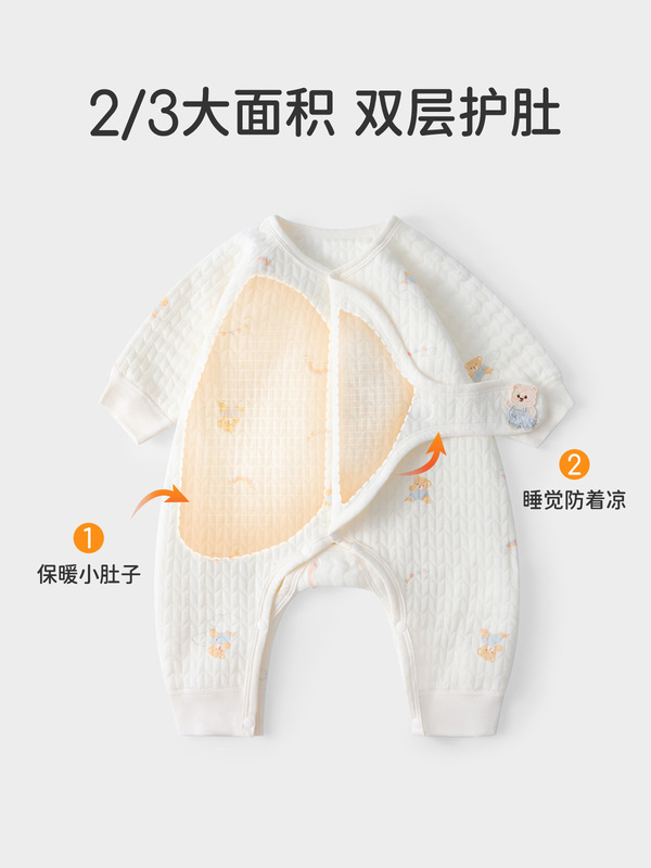 婧麒新生婴儿衣服秋冬季纯棉初生宝宝保暖连体衣夹棉小月龄和尚服|undefined