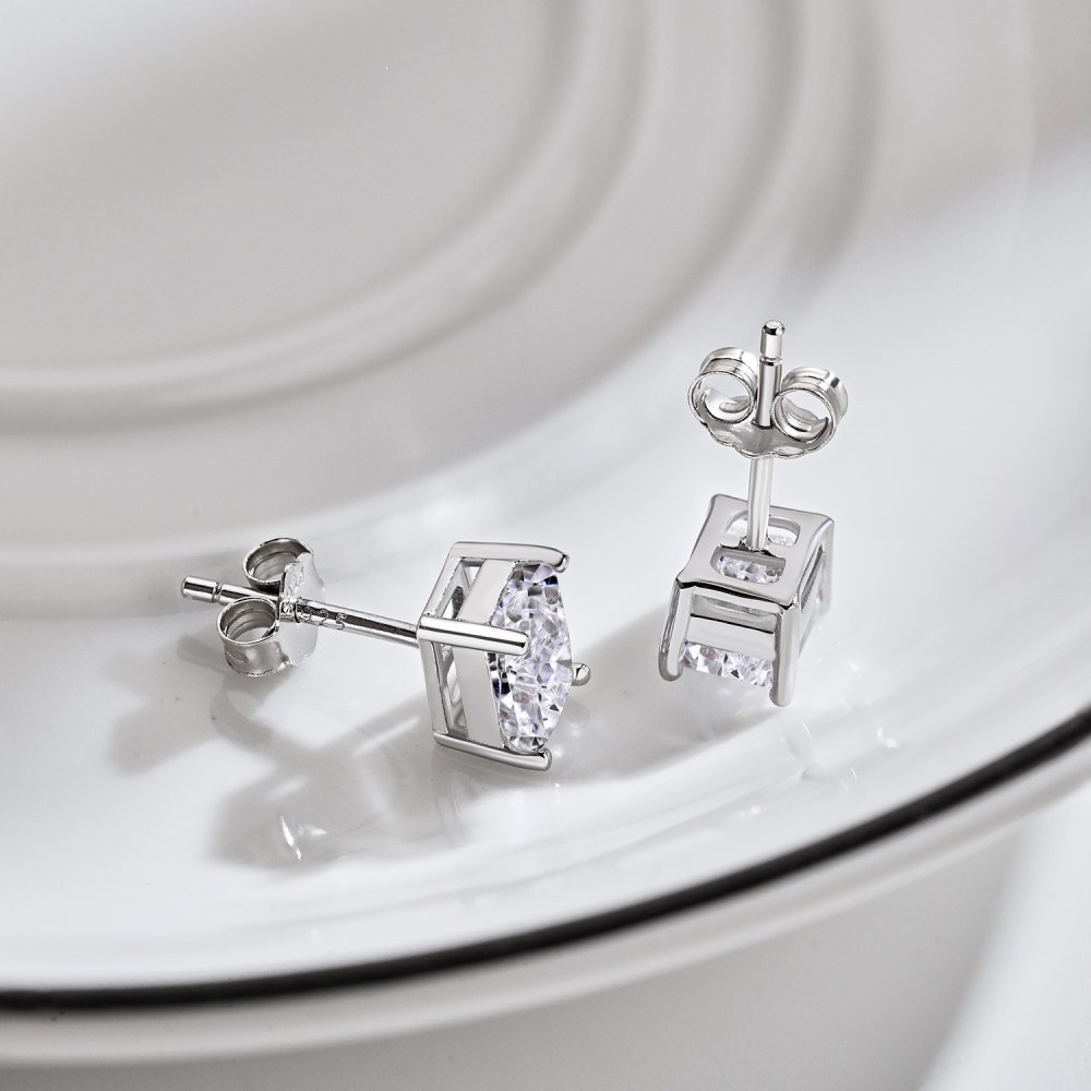 Zircon Inlay Material 1 Pair 925 Sterling Silver Zircon Rectangle Ear Studs
