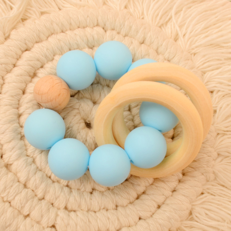 Bolso de nuevo estilo, pulsera de mordedor de madera de haya, juguete de mordisco de silicona para bebé, juguete de comercio exterior de Amazon AliExpress
