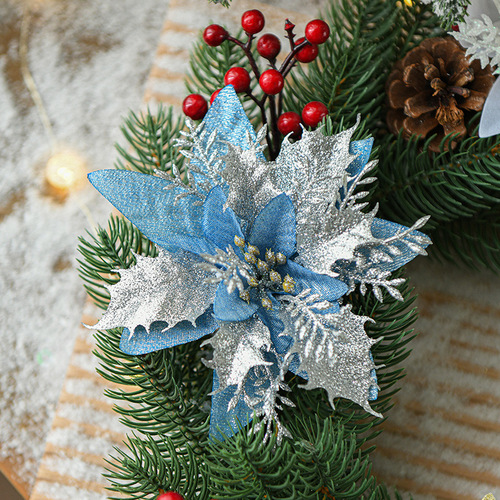 New Christmas product Christmas tree hanging decorations gold glitter sequins handmade mesh simulated Christmas flower DIY decorations