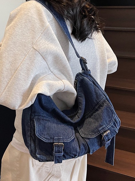 Bolso de mezclilla retro de gran capacidad para mujer 2025 nueva moda simple bolso de mensajero de un solo hombro bolso de viaje casual image 1