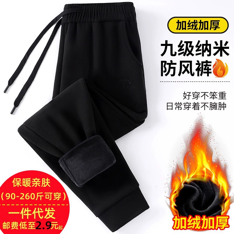 2024 брюки осень и зима девять нано-ветровые штаны свободные сплошные мужские повседневные спортивные штаны пара бархат