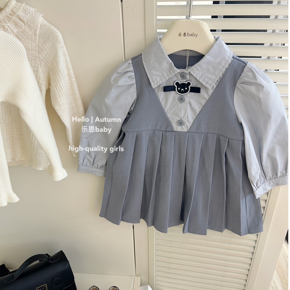 [Ropa infantil de Leen] niñas temprano otoño vestido de camisa de estilo universitario bebé primavera coreano vestido de solapa para niños de mediana edad